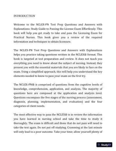 2020 NCLEX-PN Test Prep. Questions and Answers with Explanations (2020) - Page 6 preview image