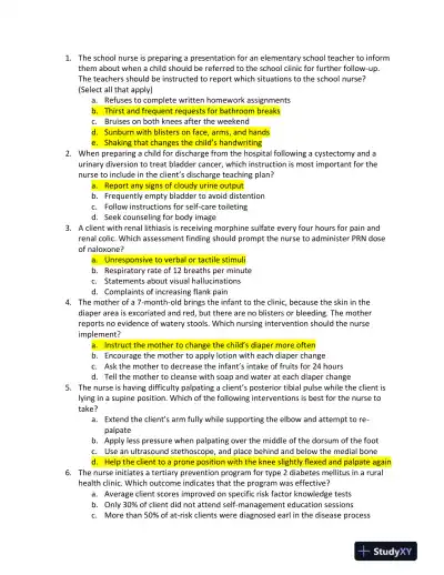 2021-2022 HESI RN Child Care Exit Exam With Answers (160 Solved Questions) - Page 1 preview image
