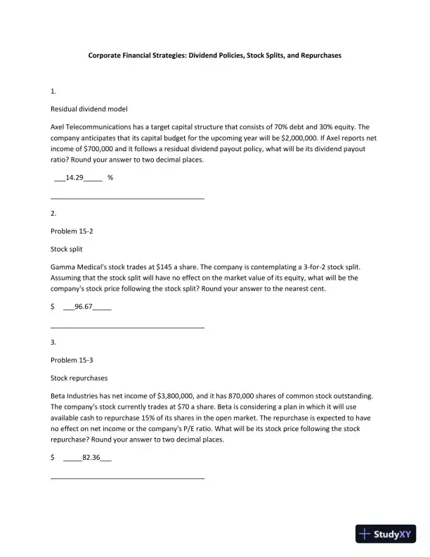 Corporate Financial Strategies: Dividend Policies, Stock Splits, And Repurchases - Page 1 preview image