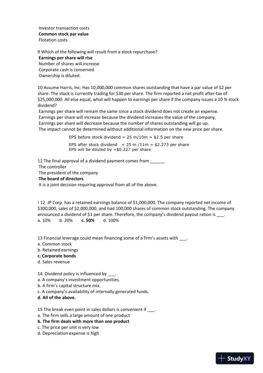 BUS 401 Principles Of Finance Week 4 Quiz, page 3