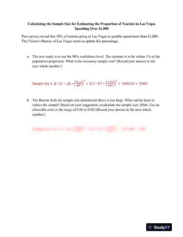 Calculating the Sample Size for Estimating the Proportion of Tourists in Las Vegas Spending Over $1,000 - Page 1 preview image