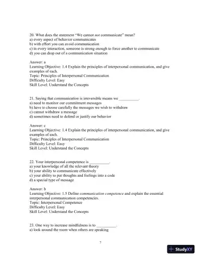 Test Bank for Interpersonal Messages , 4th Edition - Page 10 preview image