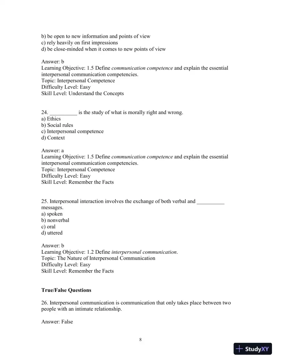 Test Bank for Interpersonal Messages , 4th Edition, page 11