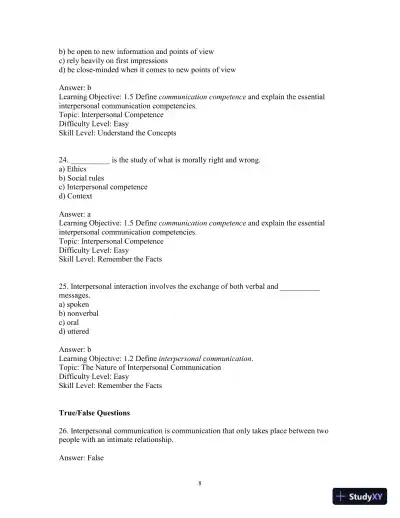 Test Bank for Interpersonal Messages , 4th Edition - Page 11 preview image