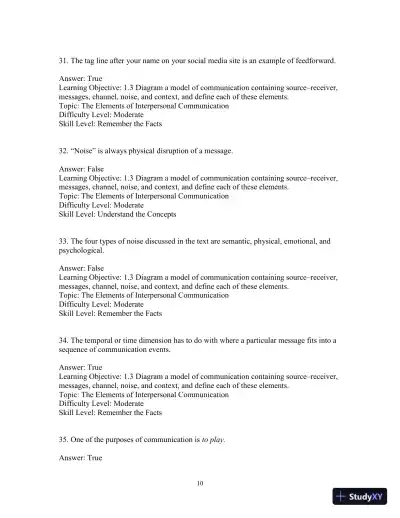 Test Bank for Interpersonal Messages , 4th Edition - Page 13 preview image