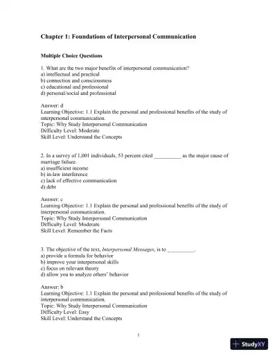 Test Bank for Interpersonal Messages , 4th Edition - Page 4 preview image