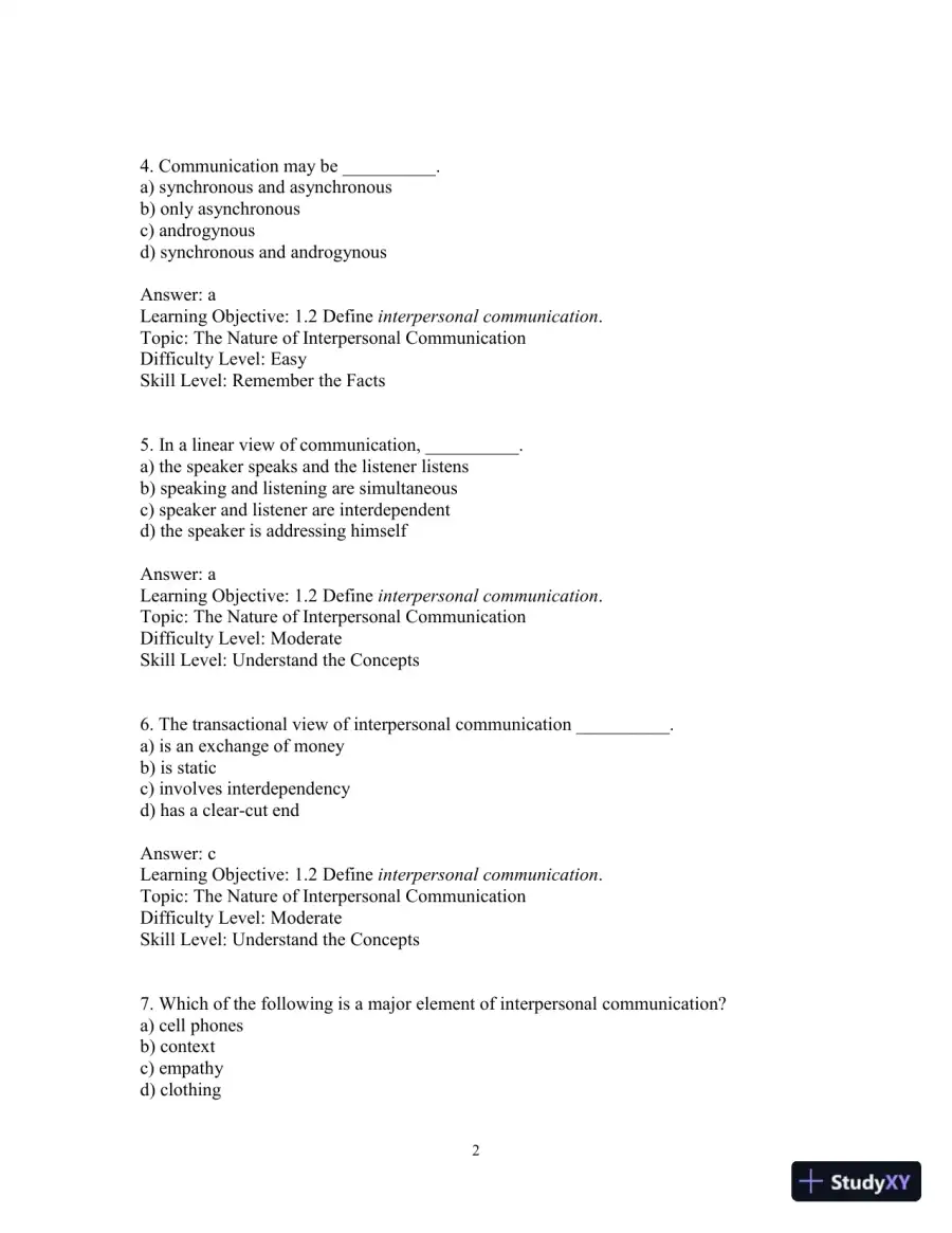 Test Bank for Interpersonal Messages , 4th Edition, page 5