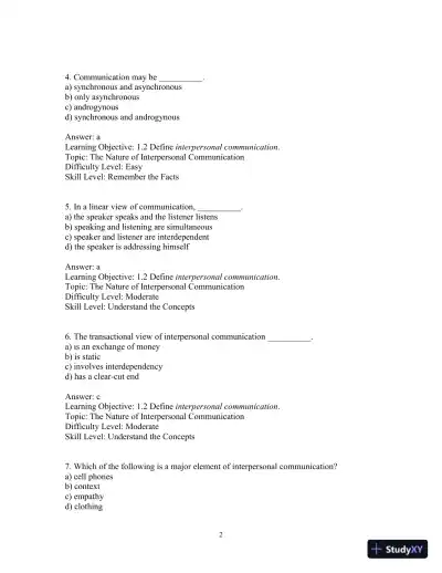 Test Bank for Interpersonal Messages , 4th Edition - Page 5 preview image