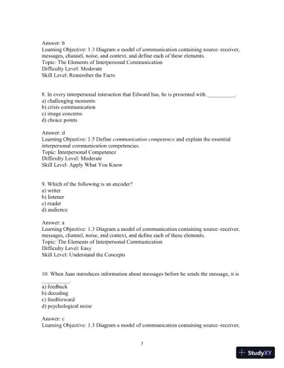 Test Bank for Interpersonal Messages , 4th Edition - Page 6 preview image