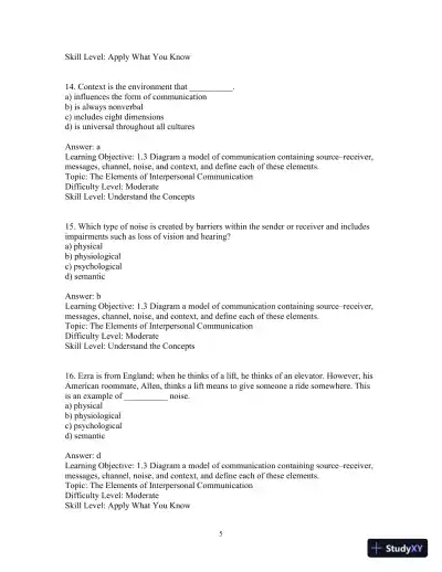 Test Bank for Interpersonal Messages , 4th Edition - Page 8 preview image