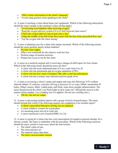2019 ATI Fundamentals of Nursing Proctored Exam With Answers (37 Solved Questions) - Page 5 preview image