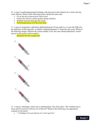 2019 ATI Fundamentals of Nursing Proctored Exam With Answers (37 Solved Questions) - Page 6 preview image