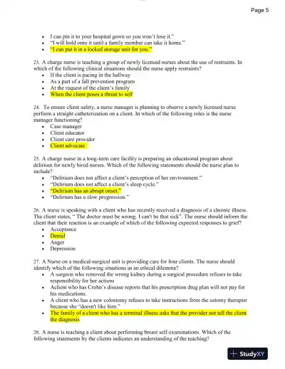 2019 ATI Fundamentals of Nursing Proctored Exam With Answers (37 Solved Questions) - Page 7 preview image