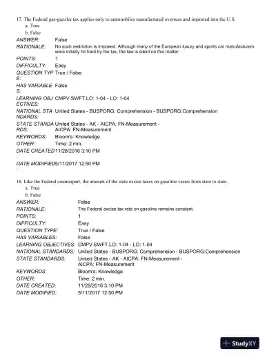 South-Western Federal Taxation 2018: Comprehensive 41st Edition Test Bank - Page 10 preview image
