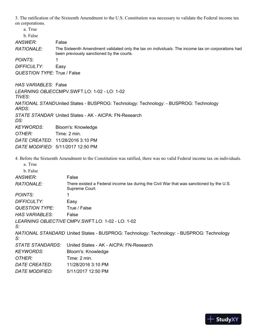 South-Western Federal Taxation 2018: Comprehensive 41st Edition Test Bank, page 3