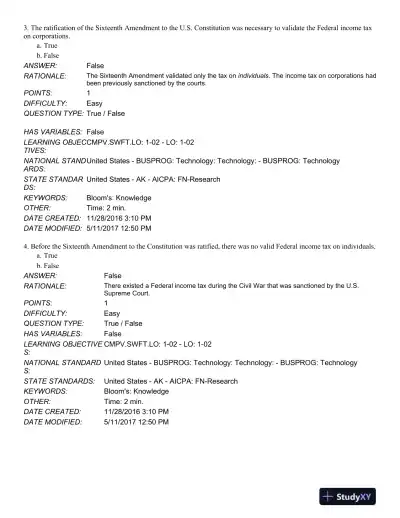 South-Western Federal Taxation 2018: Comprehensive 41st Edition Test Bank - Page 3 preview image
