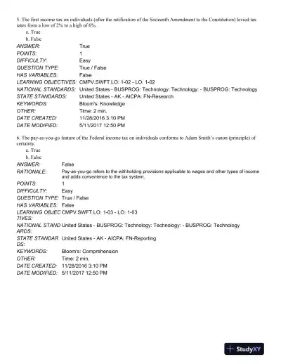 South-Western Federal Taxation 2018: Comprehensive 41st Edition Test Bank - Page 4 preview image