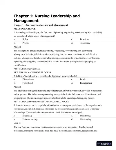 Test Bank For Nursing Leadership and Management, 3rd Edition - Page 1 preview image
