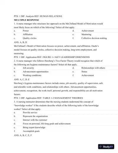 Test Bank For Nursing Leadership and Management, 3rd Edition - Page 11 preview image