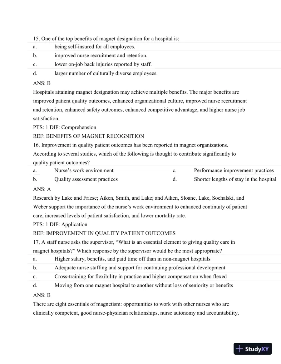 Test Bank For Nursing Leadership and Management, 3rd Edition, page 27