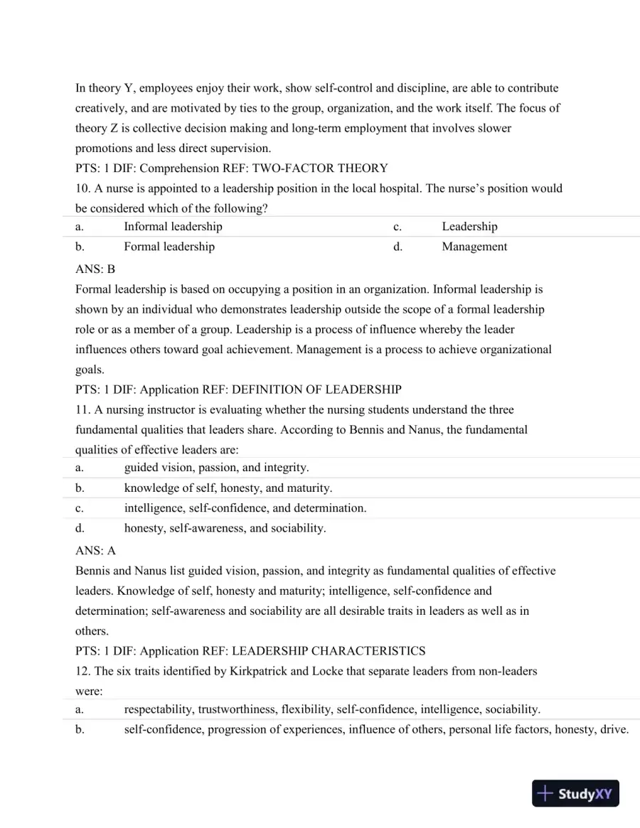 Test Bank For Nursing Leadership and Management, 3rd Edition, page 5