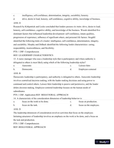 Test Bank For Nursing Leadership and Management, 3rd Edition - Page 6 preview image