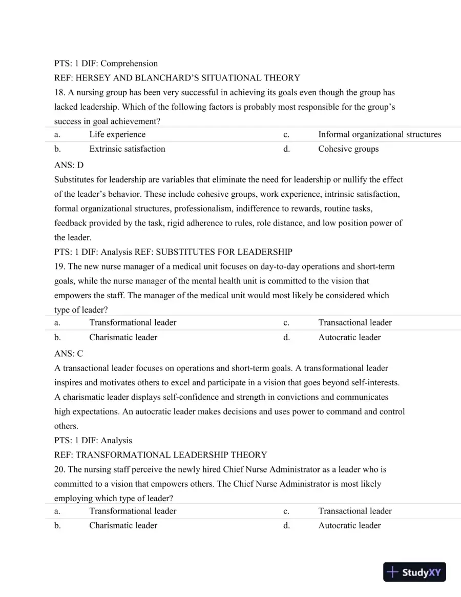 Test Bank For Nursing Leadership and Management, 3rd Edition, page 8