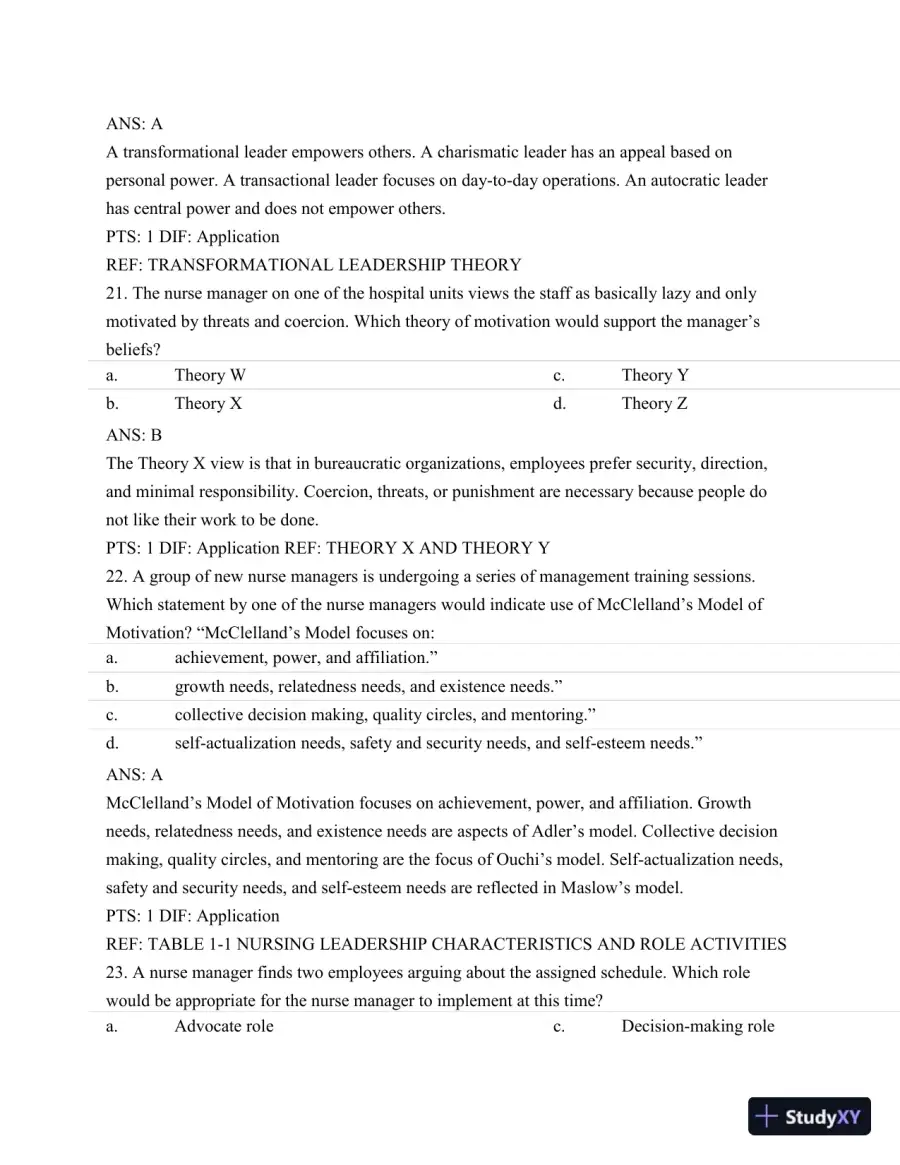 Test Bank For Nursing Leadership and Management, 3rd Edition, page 9