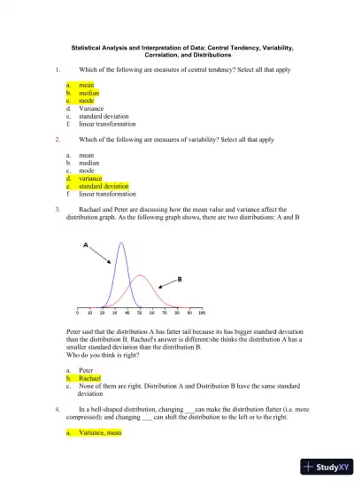 Statistical Analysis and Interpretation of Data: Central Tendency, Variability, Correlation, and Distributions - Page 1 preview image