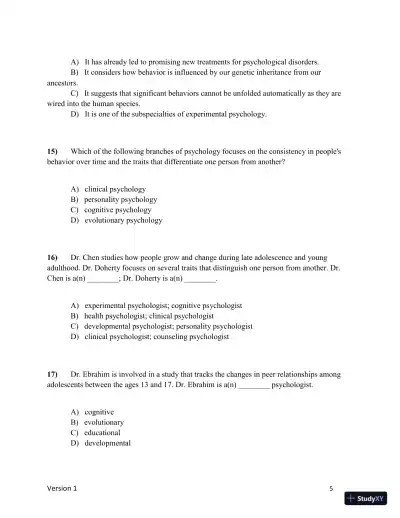 Test Bank for Understanding Psychology, 15th Edition (Chapters 1-5) - Page 6 preview image