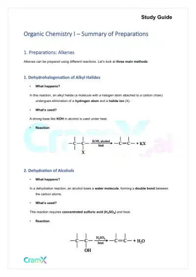 Organic Chemistry I - Summary of Preparations - Page 1 preview image