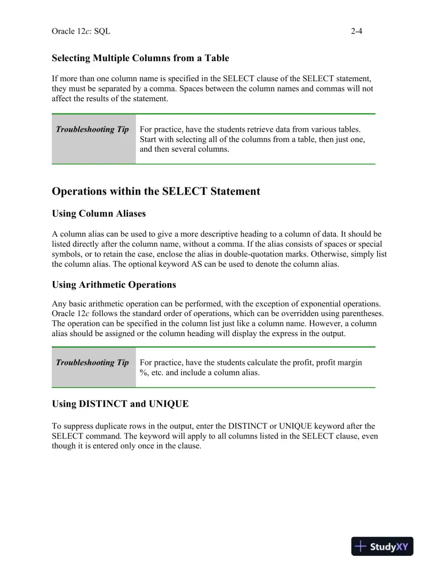 Class Notes For Oracle 12c: SQL, 3rd Edition, page 14