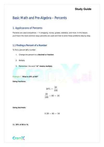 Basic Math and Pre-Algebra - Percents - Page 1 preview image