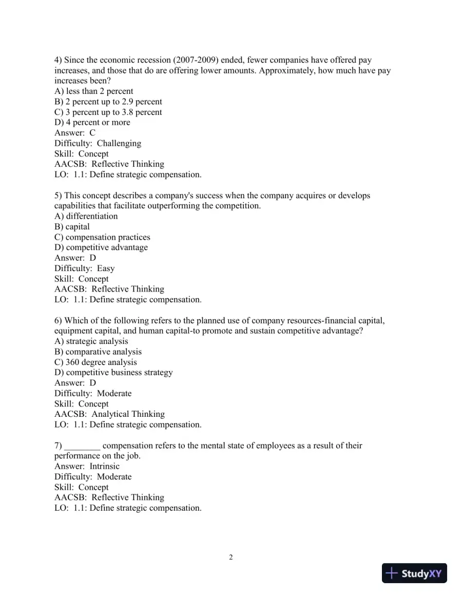 Test Bank for Strategic Compensation: A Human Resource Management Approach, 10th Edition, page 3