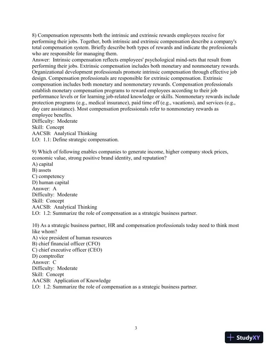 Test Bank for Strategic Compensation: A Human Resource Management Approach, 10th Edition, page 4