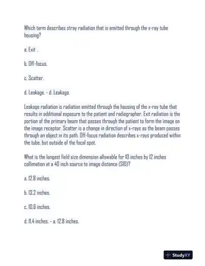 HESI Radiography Practice Exam With Answers (500 Solved Questions) - Page 12 preview image