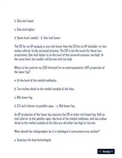 HESI Radiography Practice Exam With Answers (500 Solved Questions) - Page 14 preview image