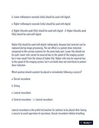 HESI Radiography Practice Exam With Answers (500 Solved Questions) - Page 9 preview image