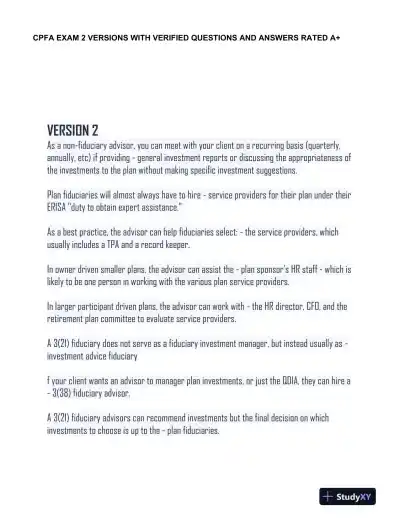 CPFA Management Version 2 Practice Exam With Answers (163 Solved Questions) - Page 1 preview image