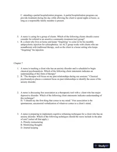 ATI RN Mental Health Proctored Exam NGN Version 2 With Answers (65 Solved Questions) - Page 8 preview image