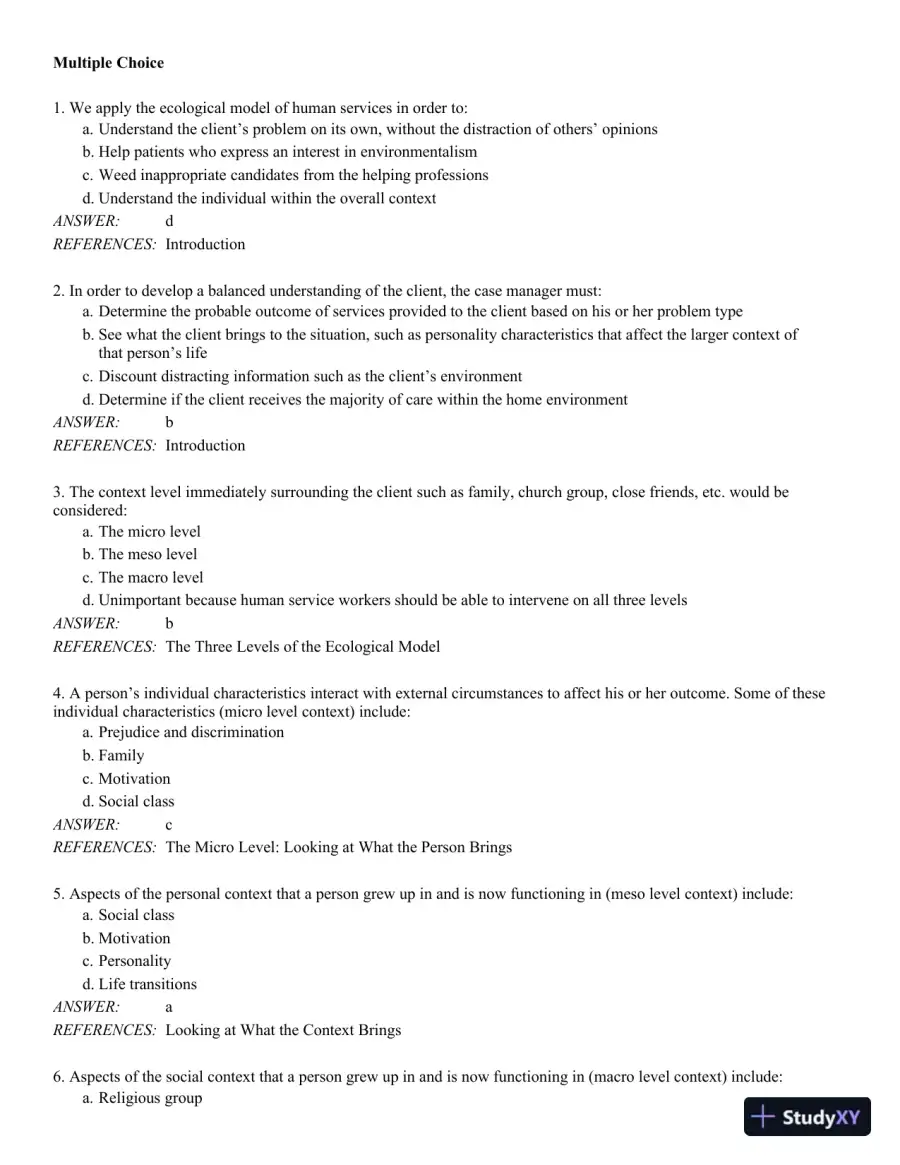 Fundamentals of Case Management Practice: Skills for the Human Services 5th Edition Test Bank, page 10