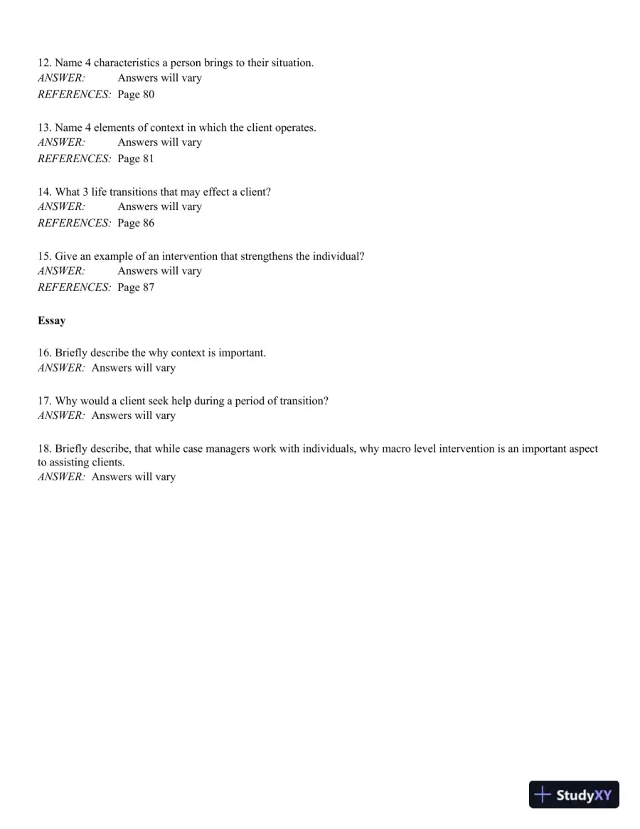 Fundamentals of Case Management Practice: Skills for the Human Services 5th Edition Test Bank, page 12