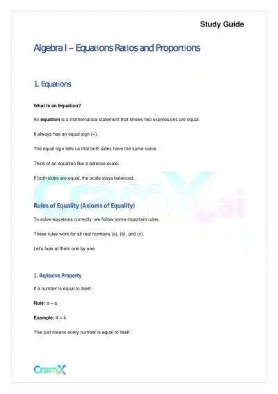 Algebra I – Equations Ratios and Proportions - Page 1 preview image