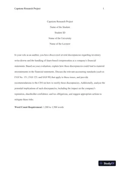 Capstone Research Project: Audit Findings and Discrepancies: Inventory Write-downs and Share-Based Compensation - Page 1 preview image