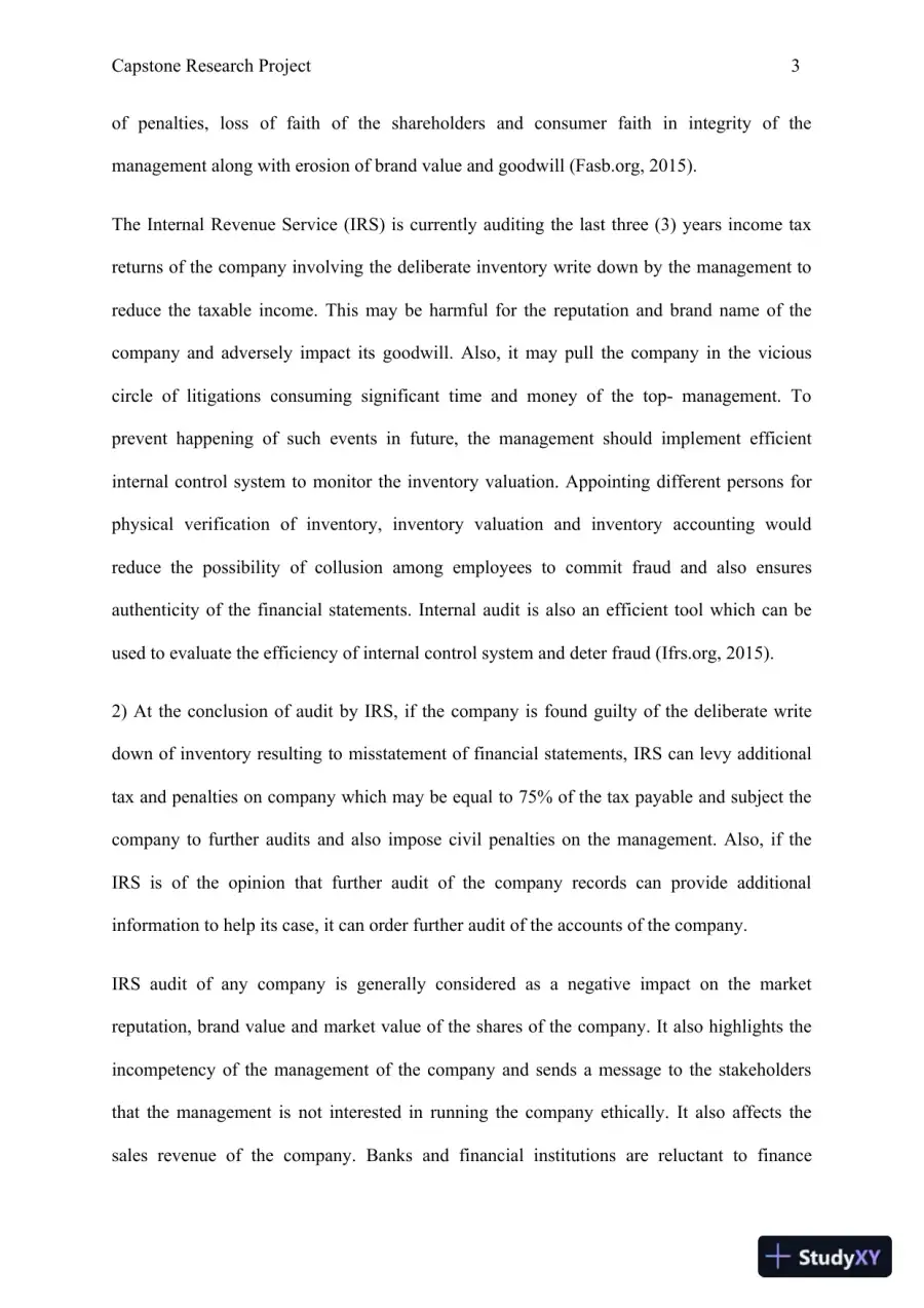 Capstone Research Project: Audit Findings and Discrepancies: Inventory Write-downs and Share-Based Compensation, page 4