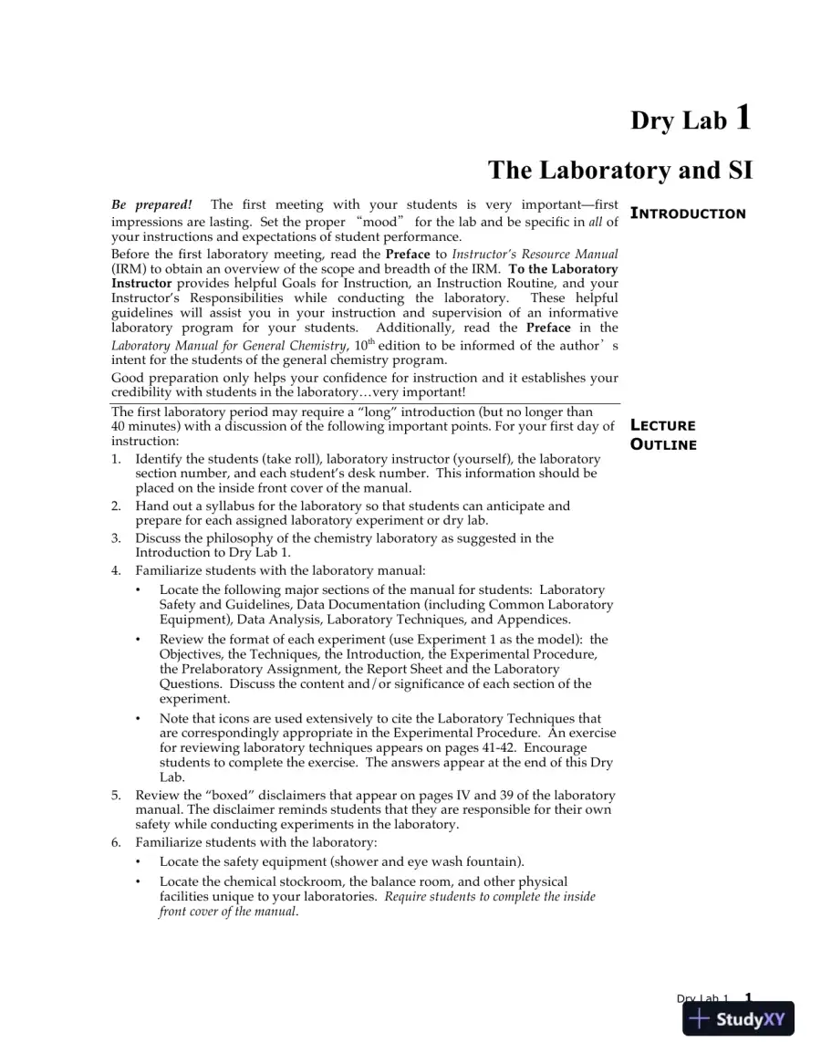 Lecture Notes for Laboratory Manual for Principles of General Chemistry , 10th Edition, page 15