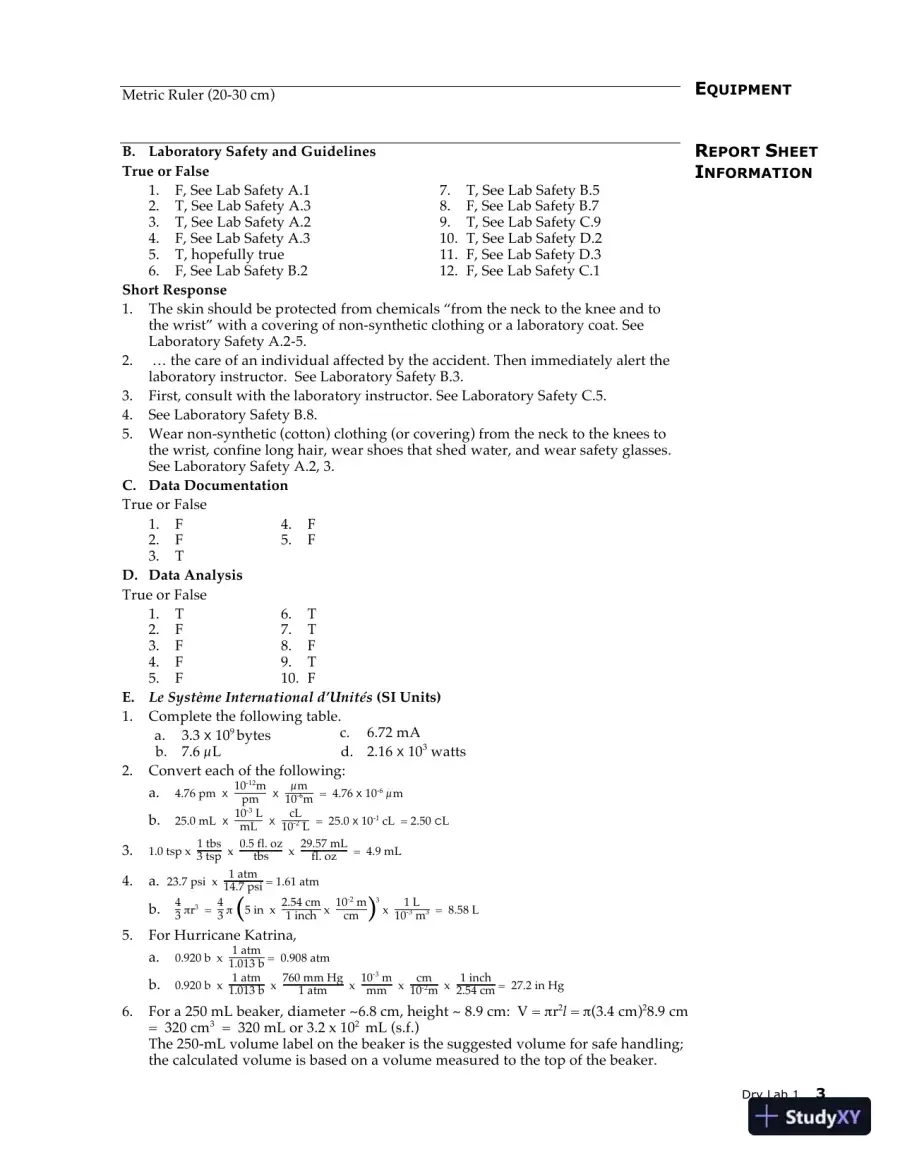 Lecture Notes for Laboratory Manual for Principles of General Chemistry , 10th Edition, page 17