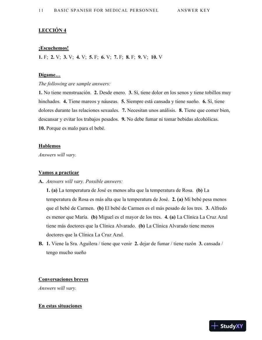 Solution Manual For Basic Spanish for Medical Personnel, Enhanced, 2nd Edition, page 12