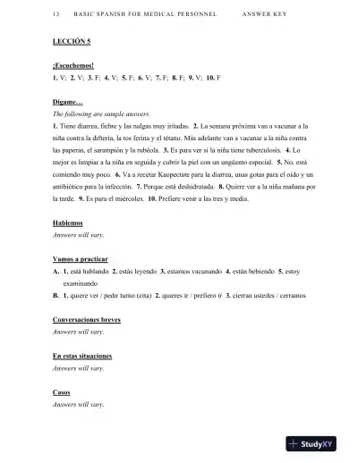 Solution Manual For Basic Spanish for Medical Personnel, Enhanced, 2nd Edition - Page 14 preview image