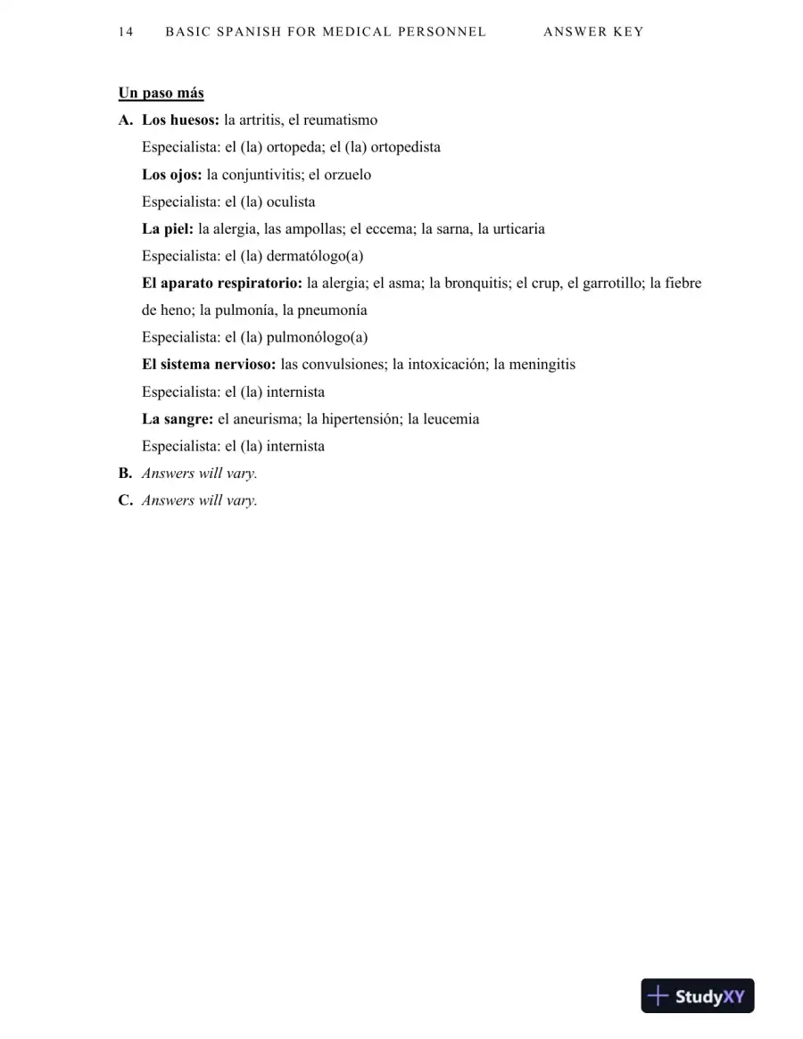 Solution Manual For Basic Spanish for Medical Personnel, Enhanced, 2nd Edition, page 15